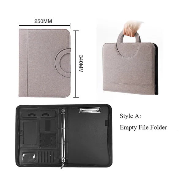 A4 Portable File Folder with Calculator Binder Organizer Manager Office Document Pad Briefcase PU Leather Padfolio Bag