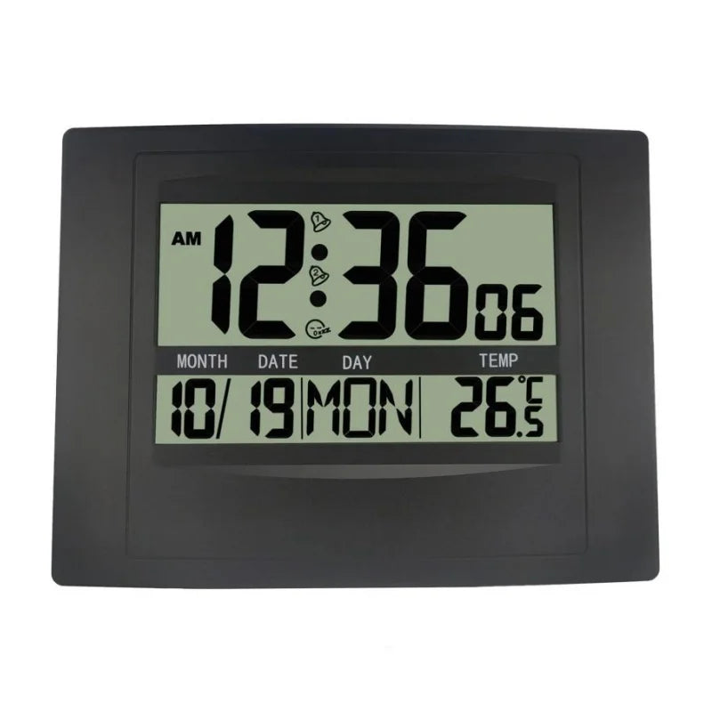 Large Digital Wall Clock TEMP Date Week Display 2 Alarms Battery Powered Snooze Table Clock 12/24H Electronic LCD Alarm