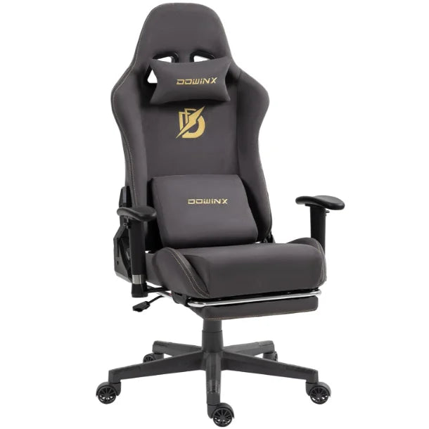 Dowinx Gaming Chair with Massage Lumbar Support Suede Fabric Ergonomic Computer Chair with Footrest for Adults - grey