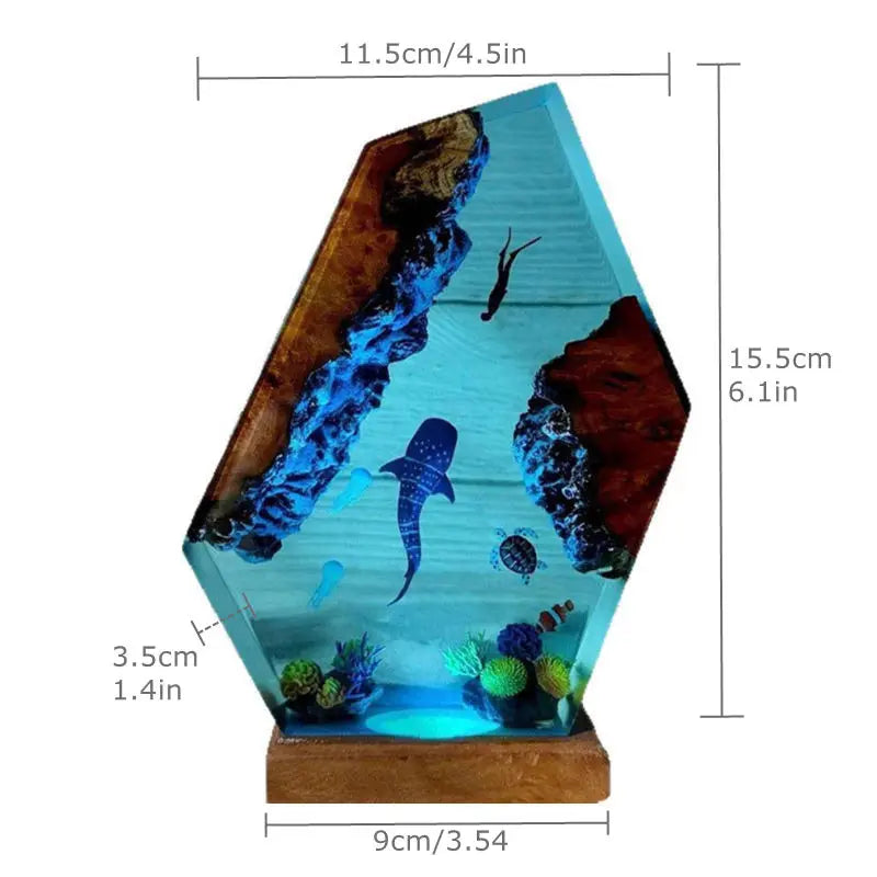 Simulated Shark Epoxy Resin Seabed Organism Diver Figure Miniature Figurines Night Glow Tabletop Home Desk Light