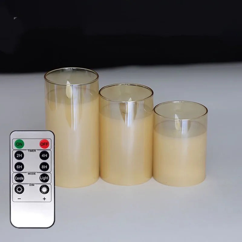 USB Rechargeable LED Flameless Pillar Candle set Flickering Moving Wick Paraffin Real Wax Remote controlled w/Timer