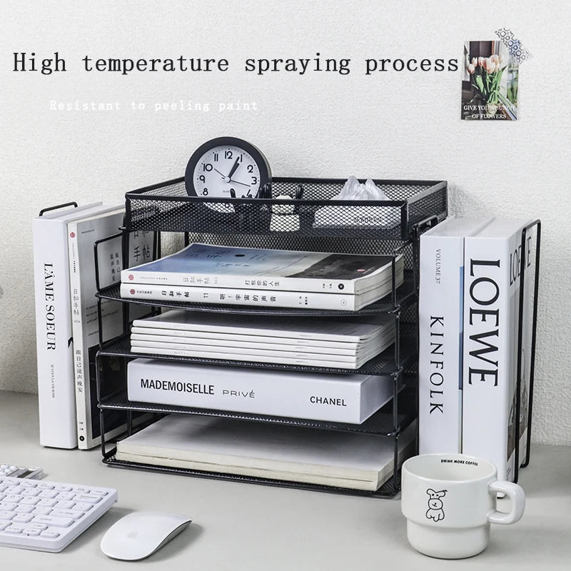 Desk storage and accessories 4-tier paper trust tray storage box with file holder desk storage office supplies desk