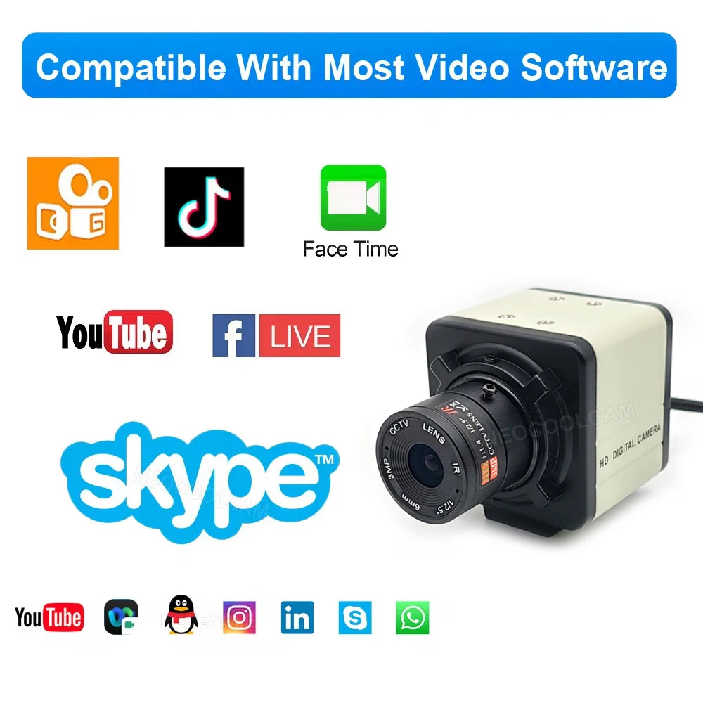 Industrial 4K 8MP CCD IMX415 USB Webcam 2K F5253 With 2.8-12mm Varifocal Lens USB2.0 PC Video Camera UVC OTG For Live