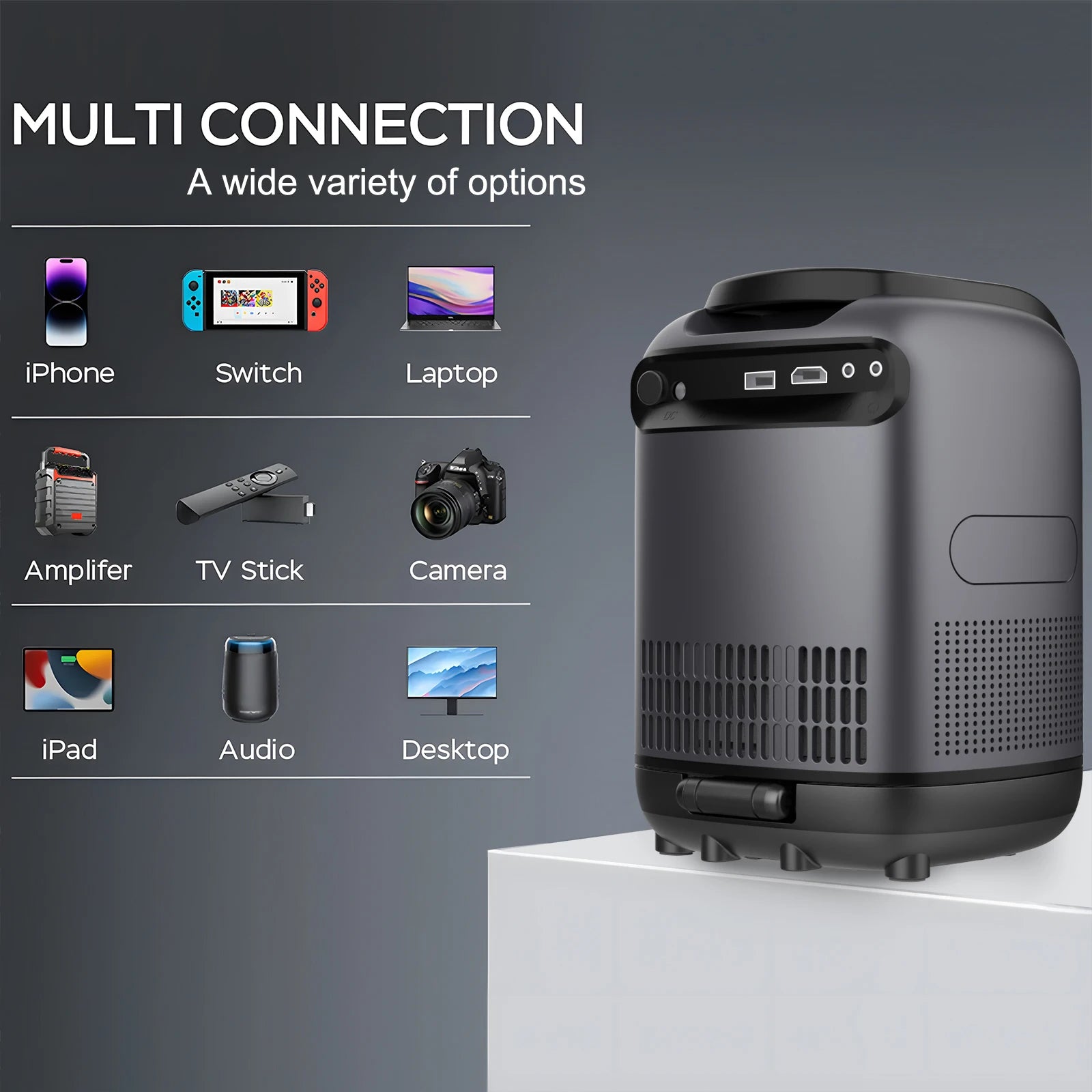 Projector Android Native 1080p Support 4K Wall Mount Design with 180°Adjustable Stand Portable WiFi Bluetooth Model:TZ1