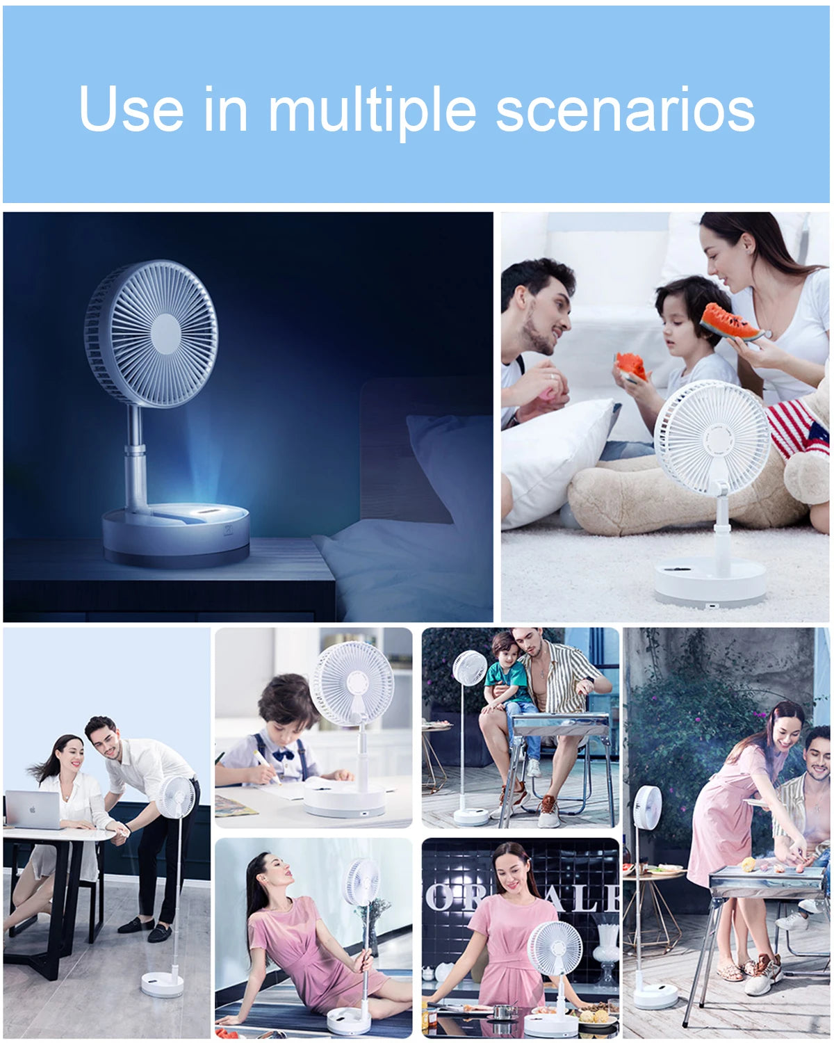 Foldable Fan Foldaway Oscillating with Remote Control 10800mAh Rechargeable Battery Operated Portable for Camping 4