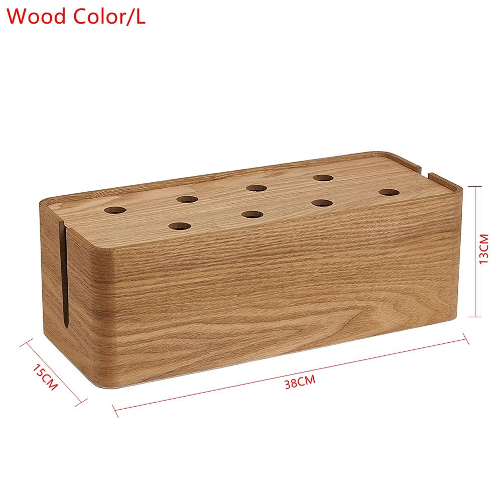 Wooden Cable Management Box Made From Wood Material Desktop Hide Wires Power Strips Desk Cord Organizer Box For Home