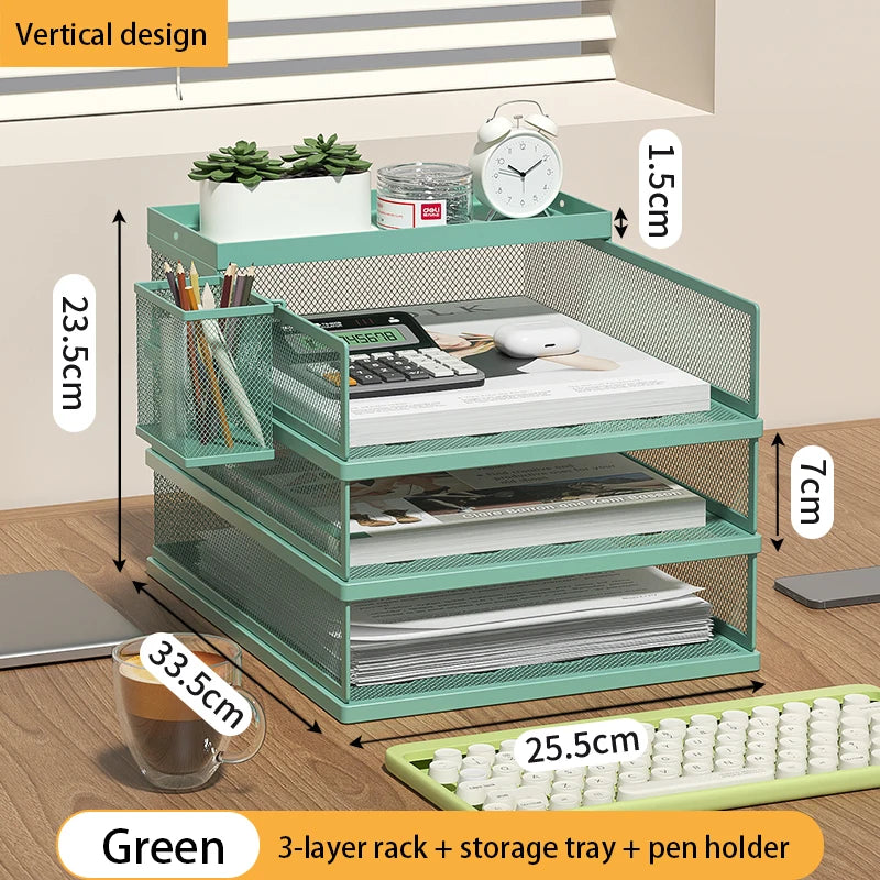 4-Tier Green Stackable Letter Tray Office Desk Organizer File Trays Desktop Holder for Paper Letter Accessories