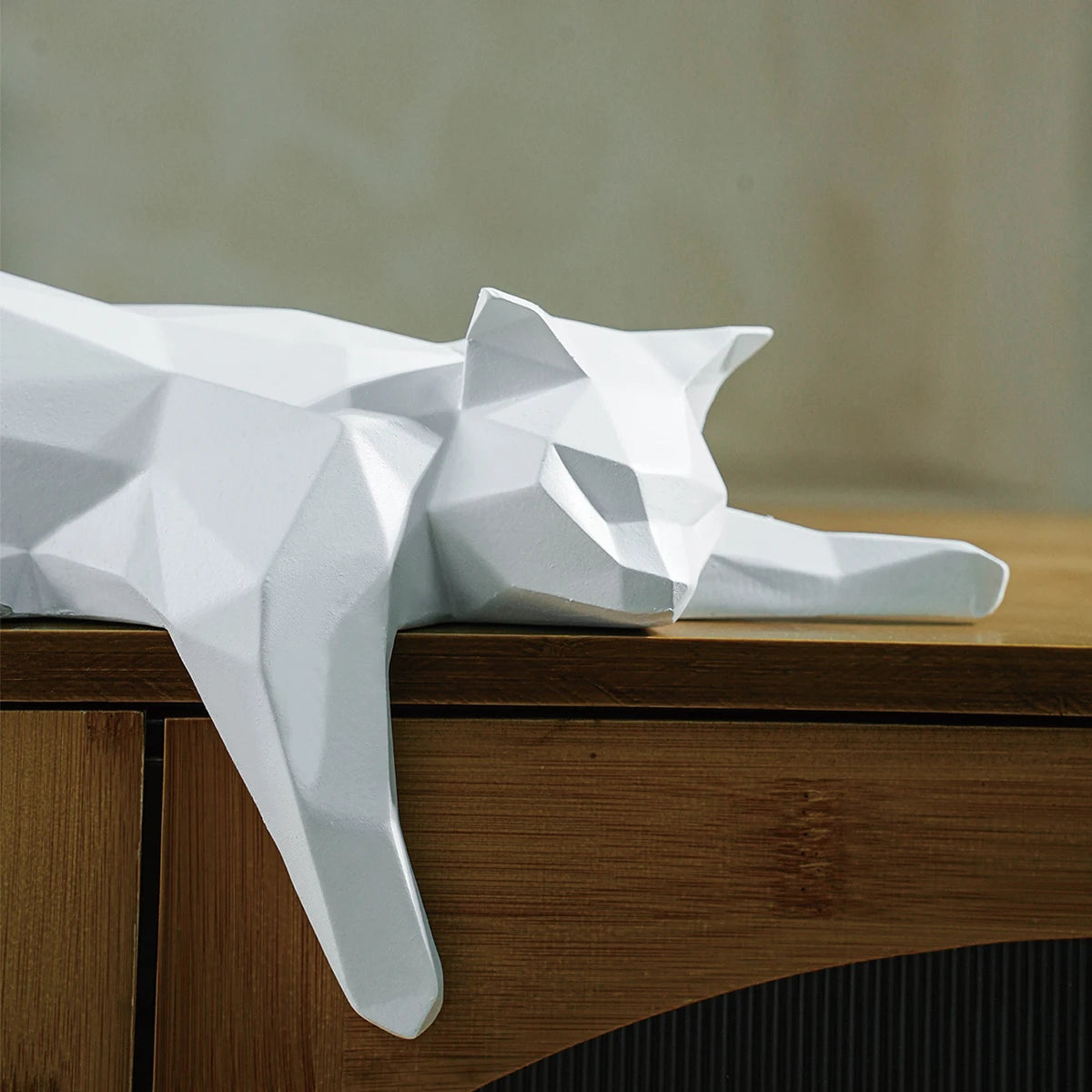 White Black Cat Statue - Geometric Modern Room Decor Figurine Sculpture for Home Office as Table Shelf Desk Decor Lying