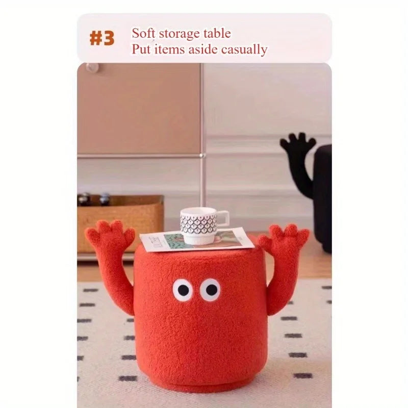 Hand stool soft pack low stool lamb cashmere creative design low stool home porch shoe changing stool footstool - Red