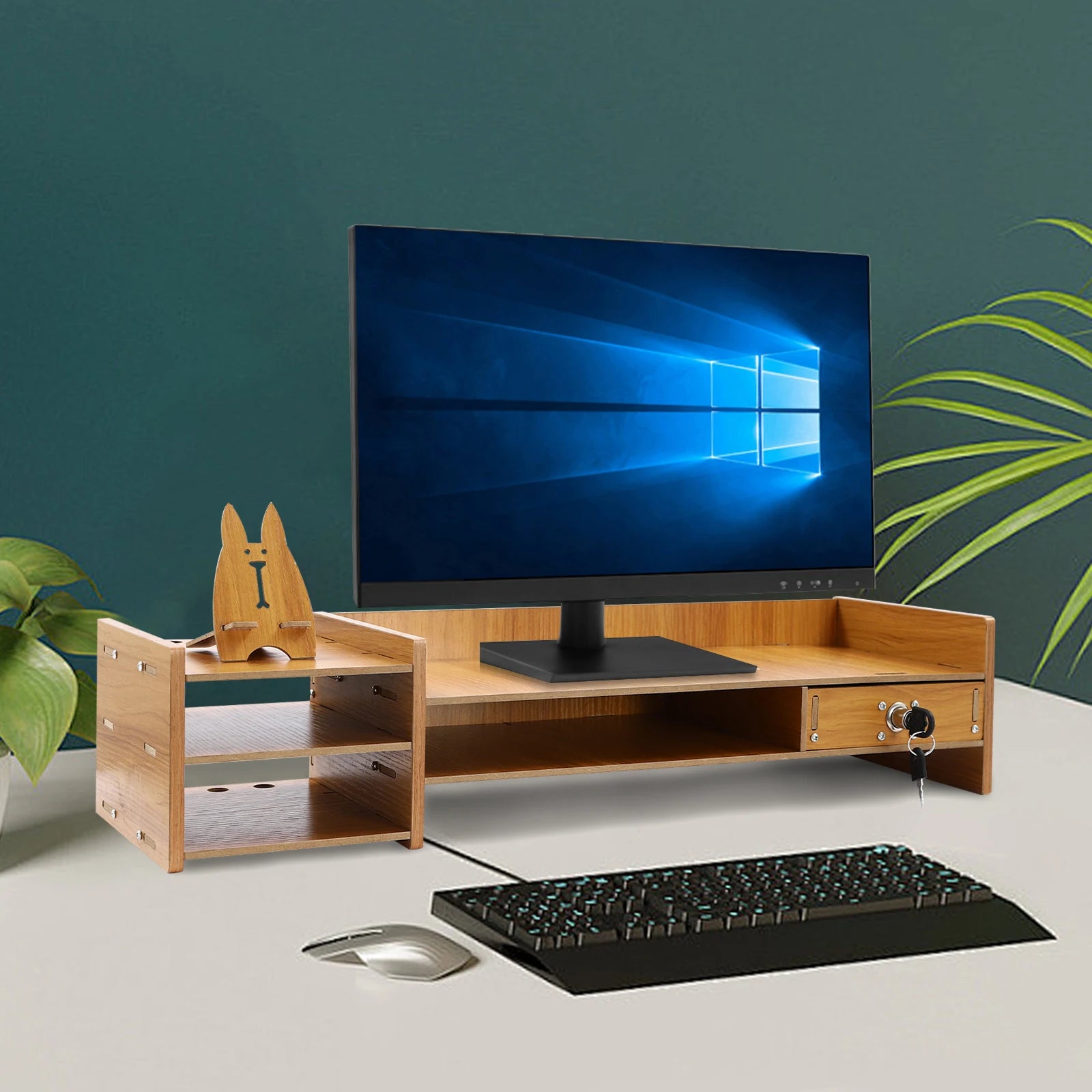 Wood MDF Monitor Stand Riser No Assembly Required Exquisite Monitor Stand with Drawer Ergonomic Height Wood Monitor