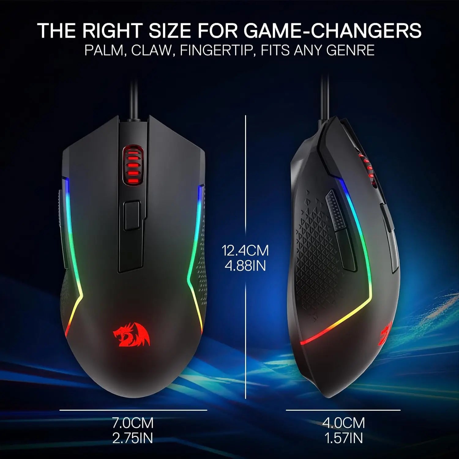 Redragon M616 RGB Gaming 10000 DPI Wired Optical 6 Programmable Buttons 8 Backlit Modes Software Supports DIY Keybinds