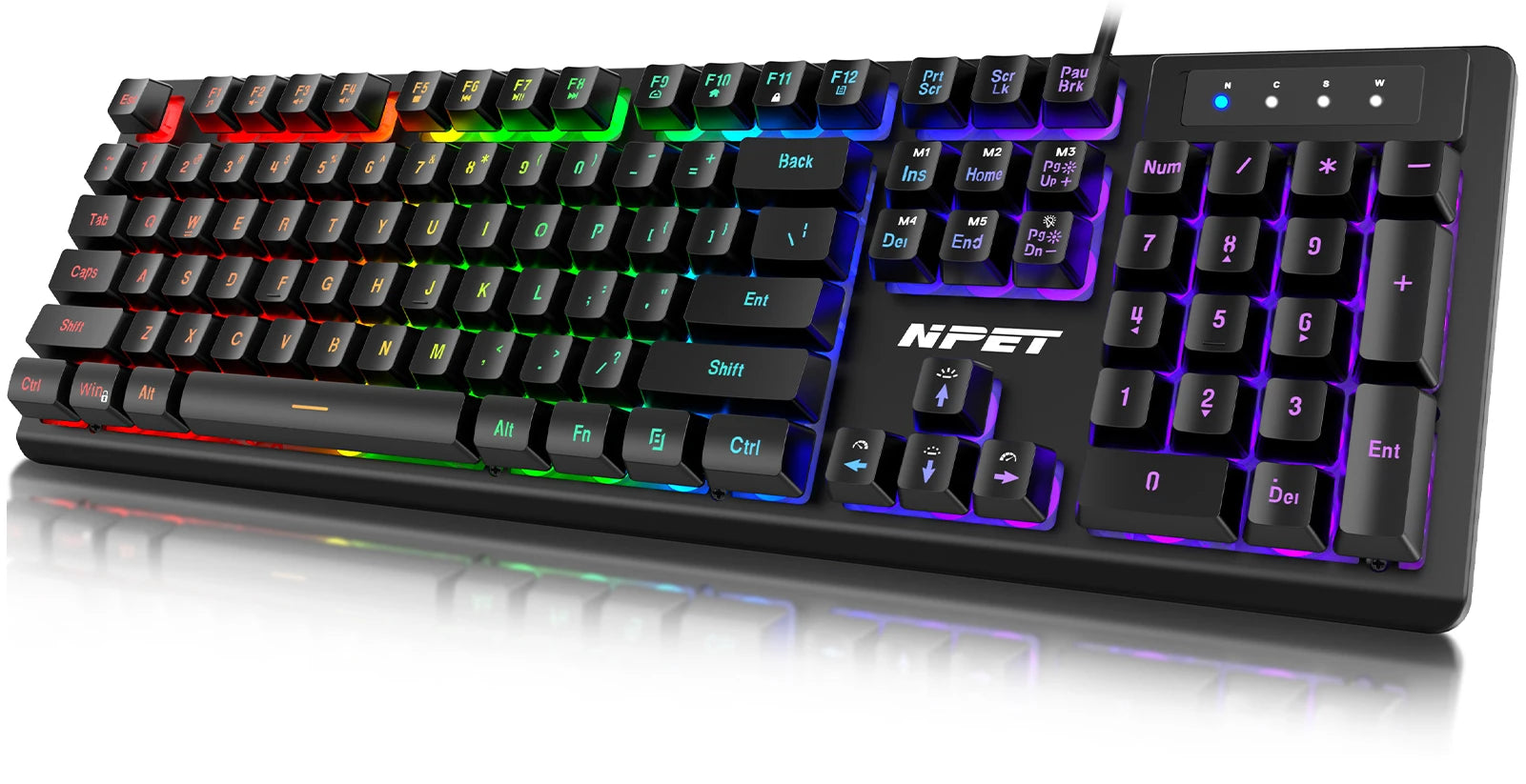NPET K10V3 Gaming Keyboard 104 Keys Wired with RGB Backlit for Windows Laptop PC black - PURPLE / United States