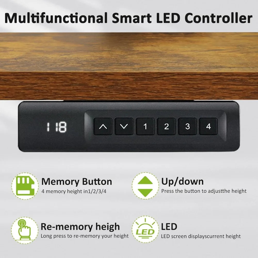 Electric Standing Desk Adjustable Height 63x24 Inches Computer Desk with Ergonomically Curved Desktop Mouse Pad