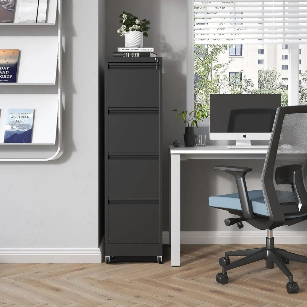 4 Drawer Mobile File Cabinet Metal Filing Cabinet with Lock and Wheels Home Office Rolling File Cabinets