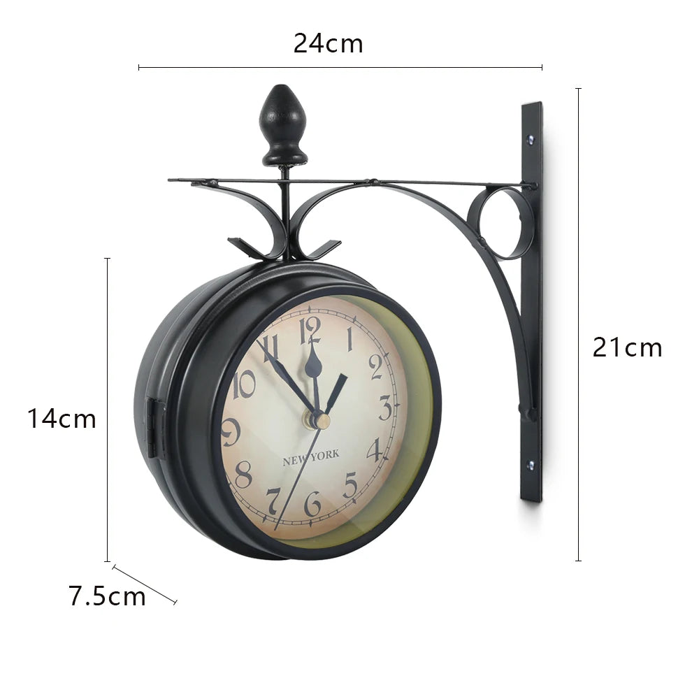 Wall Clock Retro Double-Sided Wall Clock Battery Operated Silent Station Clock Antique Wall Clock For Living Room