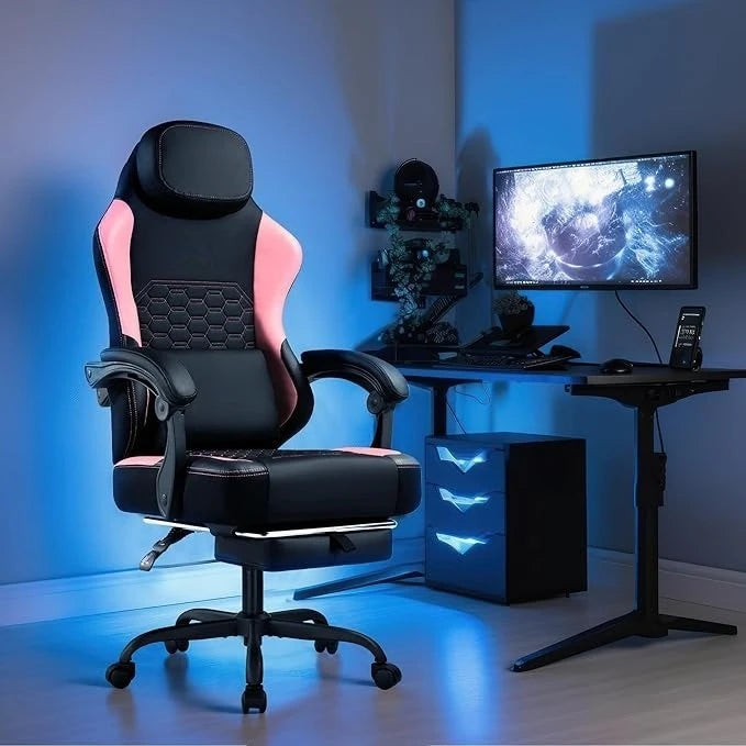 Gaming Chair with Massage and Packet Spring Cushion,Ergonomic Gamer Chairs for Adults with Footrest 300lbs - United