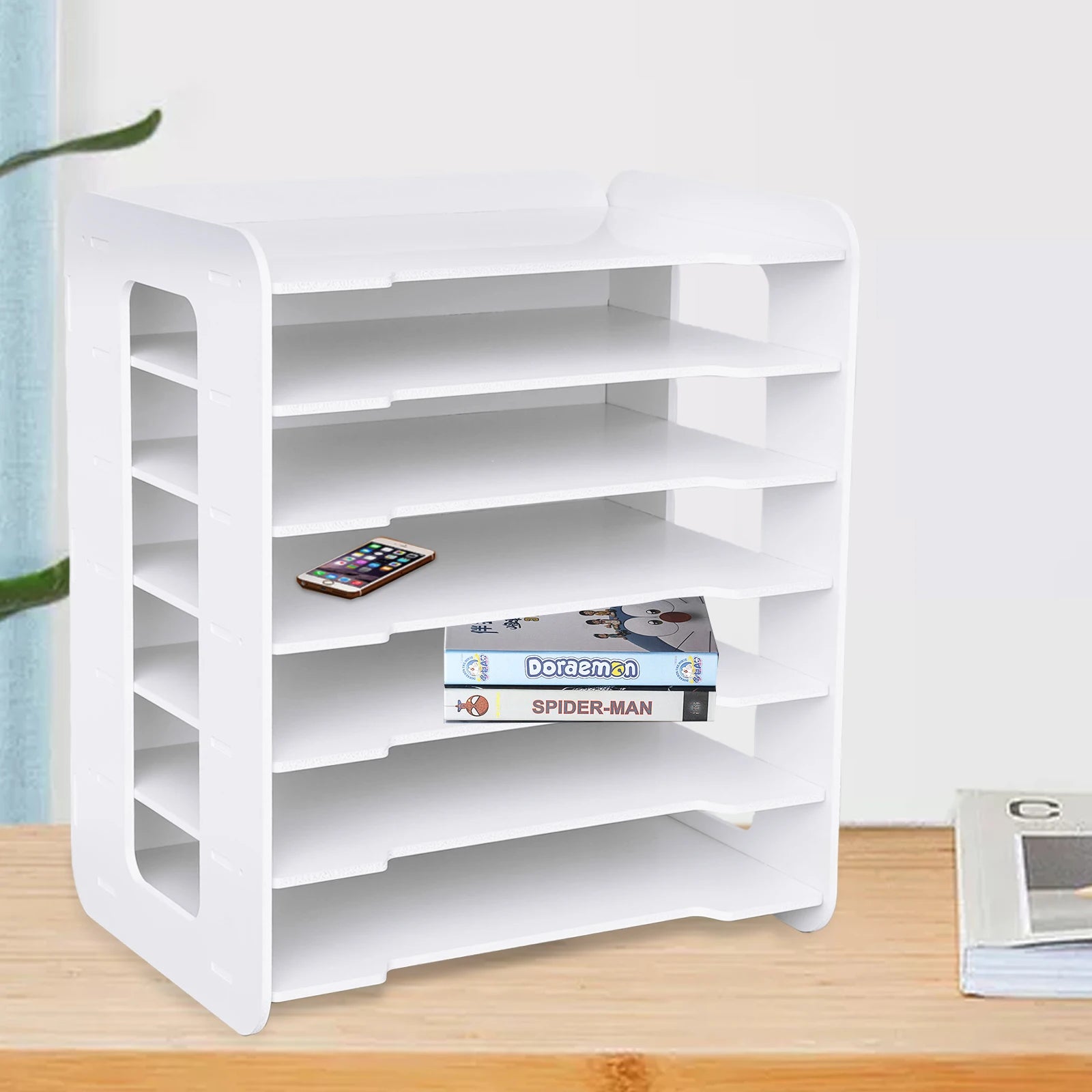 7-Layer File Organizer with PVC Material Easy Assembly Space-Saving Storage for Desk Ideal for Home Office and School