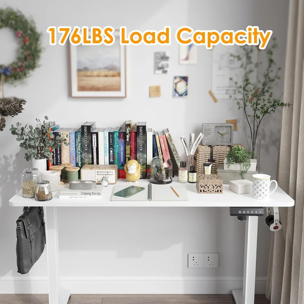 Electric Standing Desk Adjustable Height Sit Stand Home Office Desk with Splice Board - United States / White