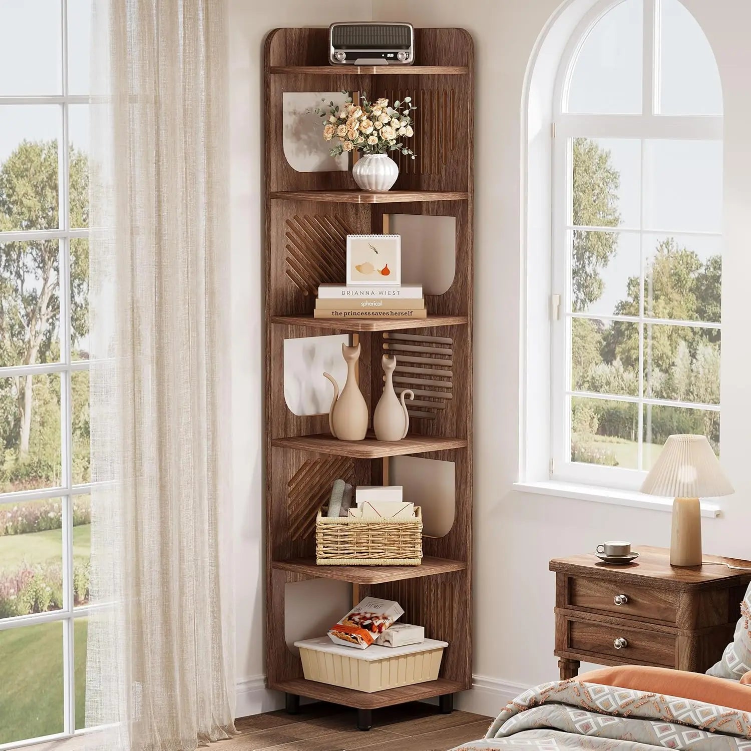 Corner Shelf,Narrow Corner Bookshelf,Freestanding Corner Display Storage Shelf Organizer for Living Room Kitchen Office