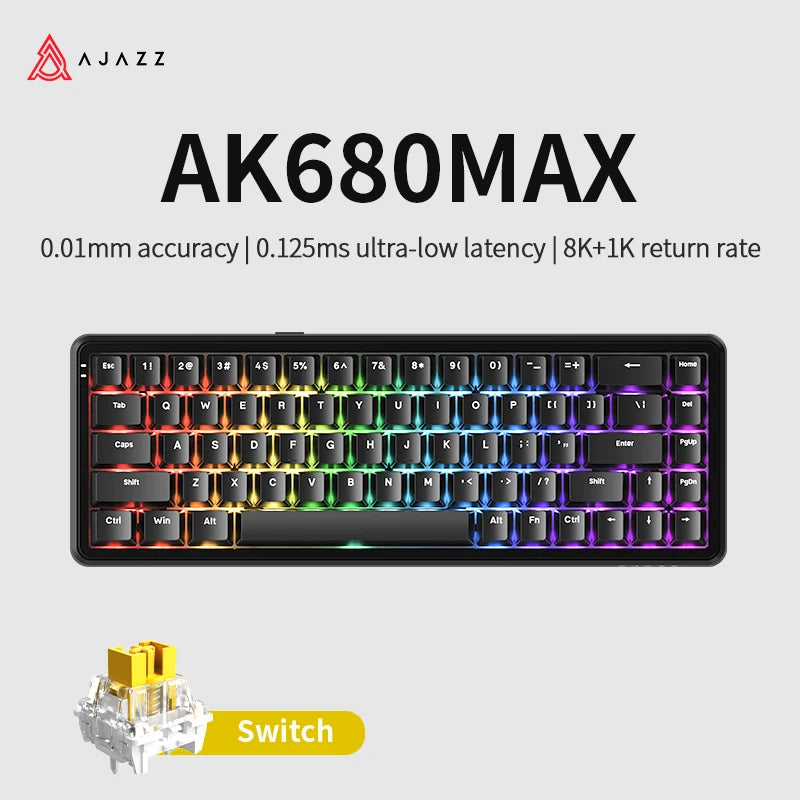 AJAZZ AK680MAX-Hall gaming magnetic Switch-wireless mechanical keyboard supports wired 8K refresh rate-RGB-DIY