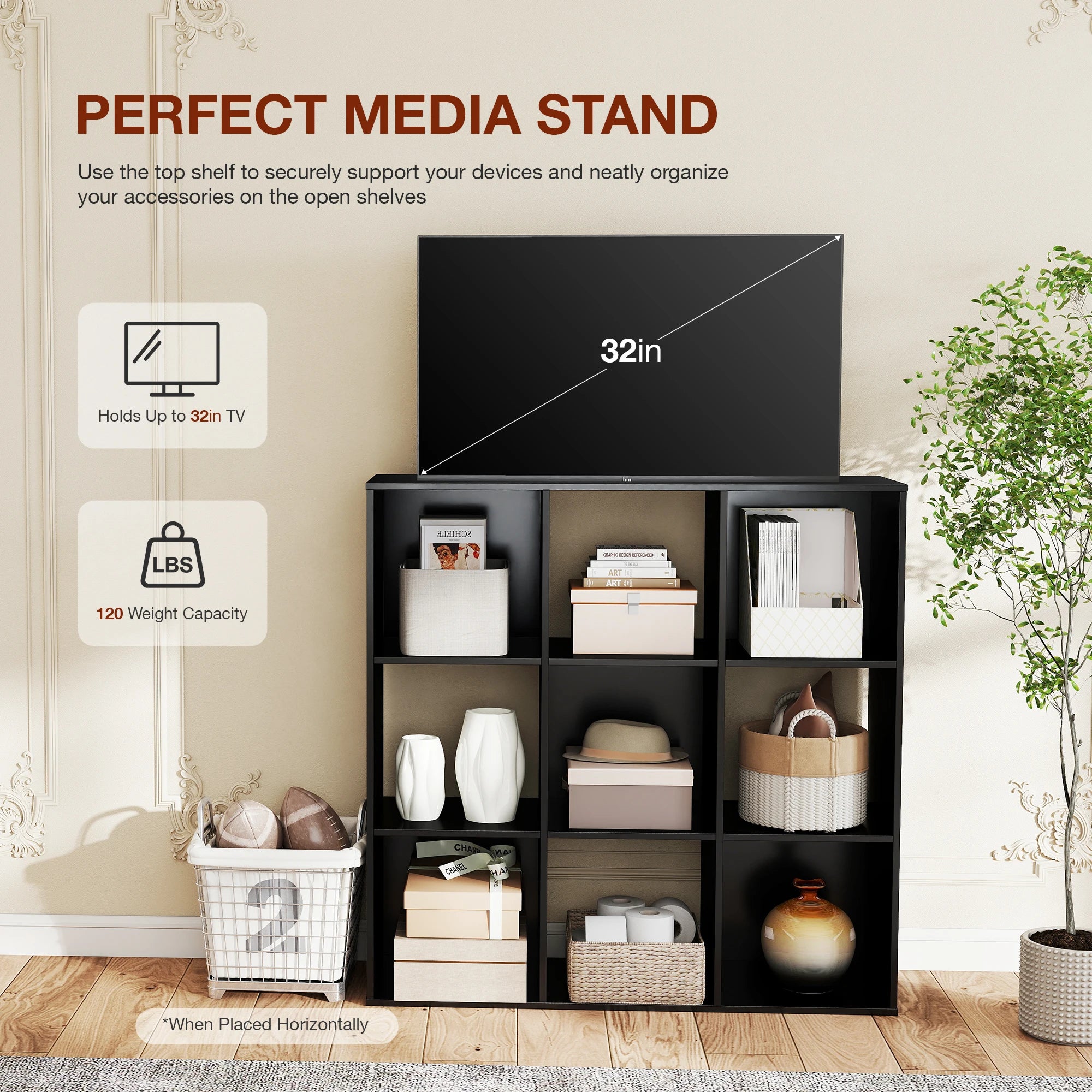 JHK 9 Cube Storage Organizer Wooden Shelf Bookcase Open Bookshelf for Living Room and Home Office Display Storage