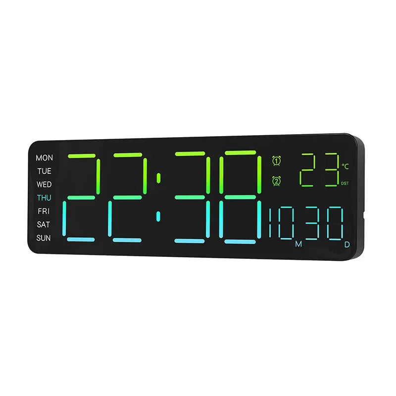 13’’ Large Digital Alarm Clock with Remote Control 11Color & Dynamic RGB Display LED Multicolor Ambiance Wall Clocks