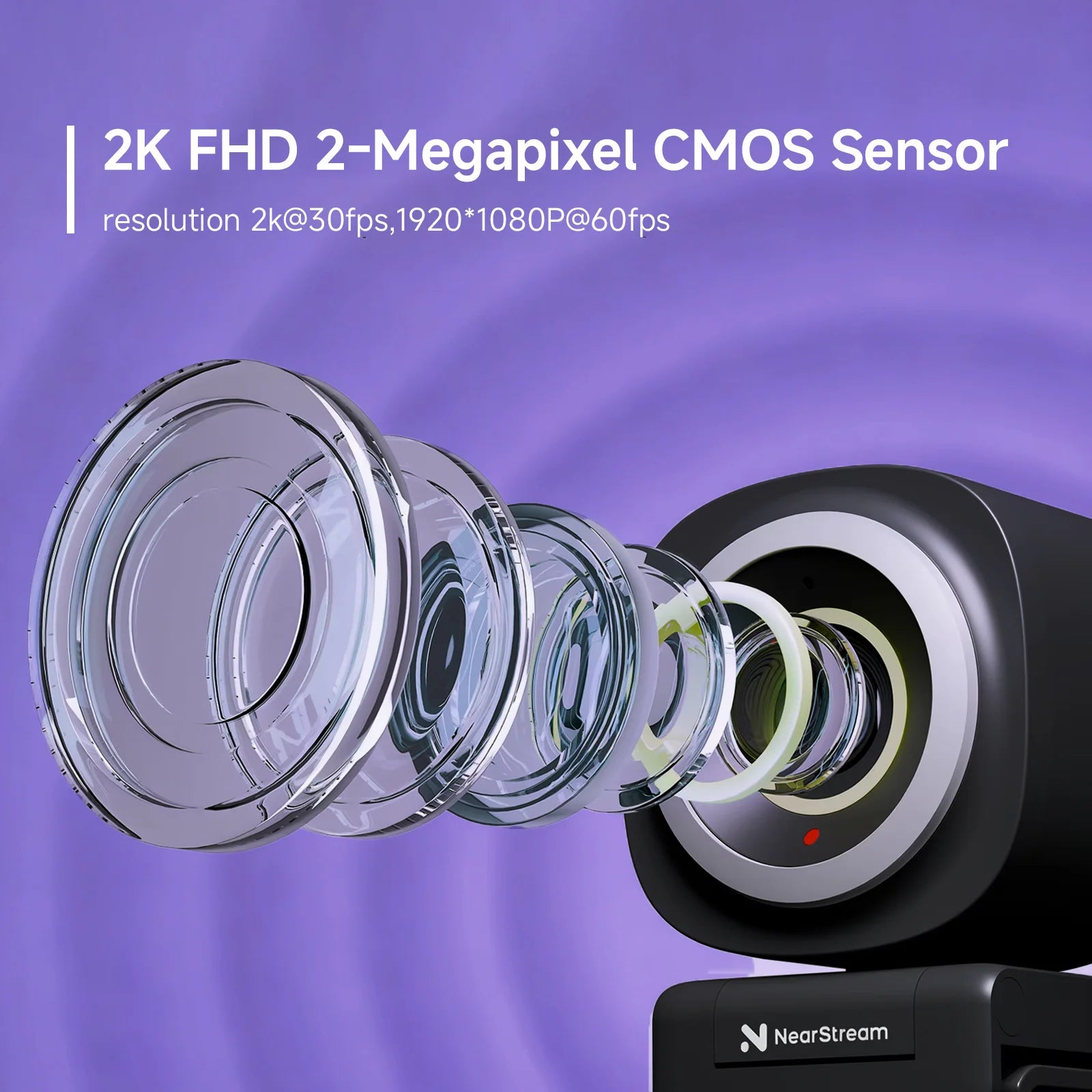 NearStream 1080P@60FPS USB Webcam with AI Noise-Canceling Microphone Software Auto Focus PC Camera With Microphone