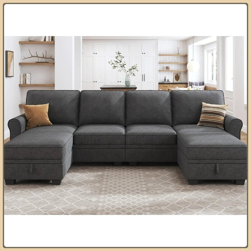 U-Shaped Sectional Sofa with Storage Reversible Chaise for Living Room Dark Grey - United States