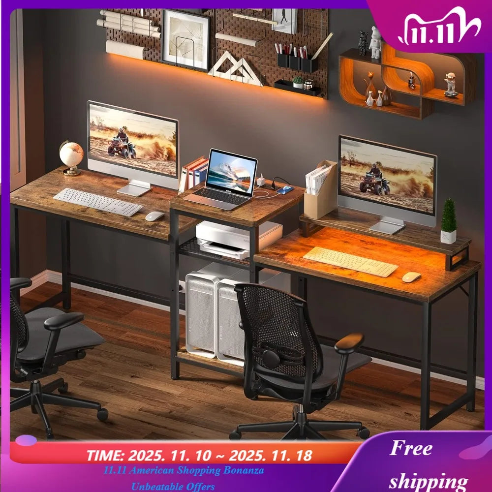 double-computer-desk-with-led-strip-and-power-outlet-2-person-desk-with-monitor-stand-and-storage-ergonomic-computer-desk