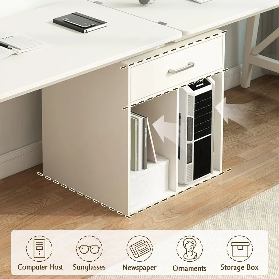 2Person Desk with Storage Cabinet 94 Wooden Extra Long L Shaped Table Double Work Study Computer Workstation for Home