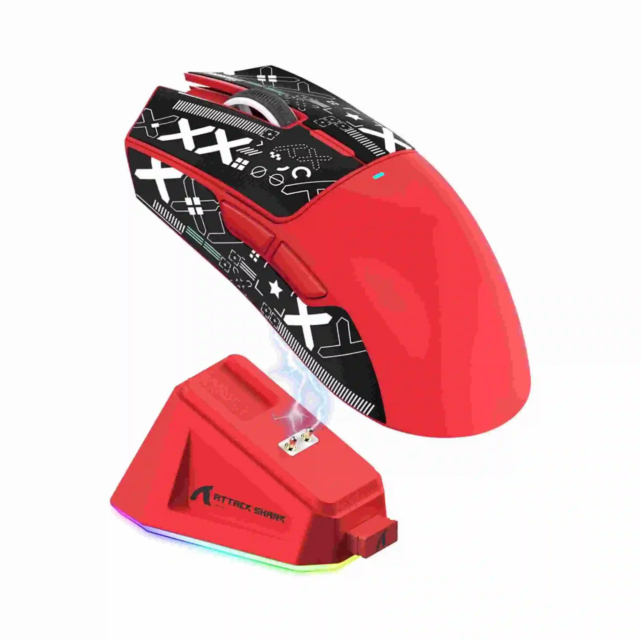 ATTACK SHARK X11 Lightweight Wireless Gaming Mouse with RGB Charging Dock Tri-Mode-2.4G/USB-C Wired/BT - red / United