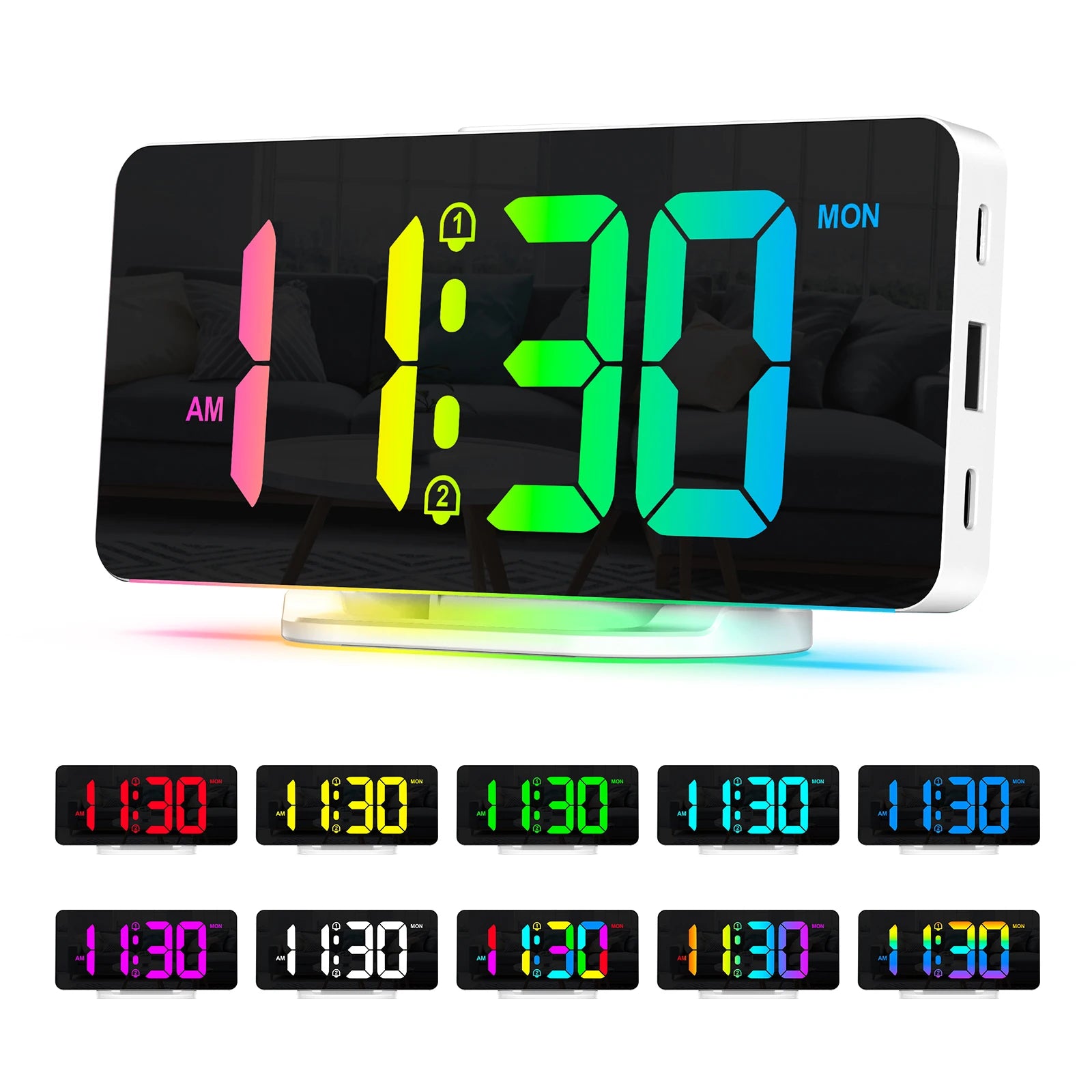 ORIA Digital Alarm Clock RGB LED Digital Clocks Colorful Clocks With Atmosphere Night Light for Home Office Best Gifts