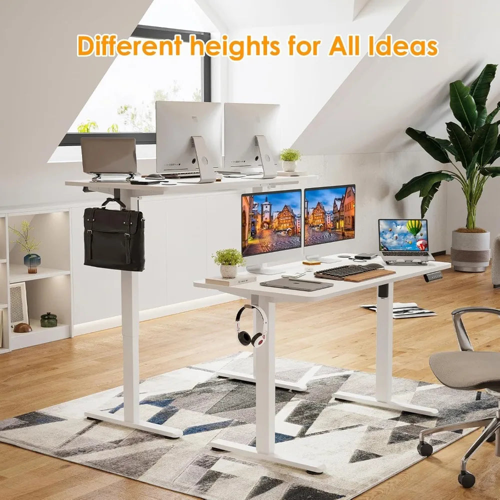 Electric Standing Desk Adjustable Height Sit Stand Home Office Desk with Splice Board - United States / White
