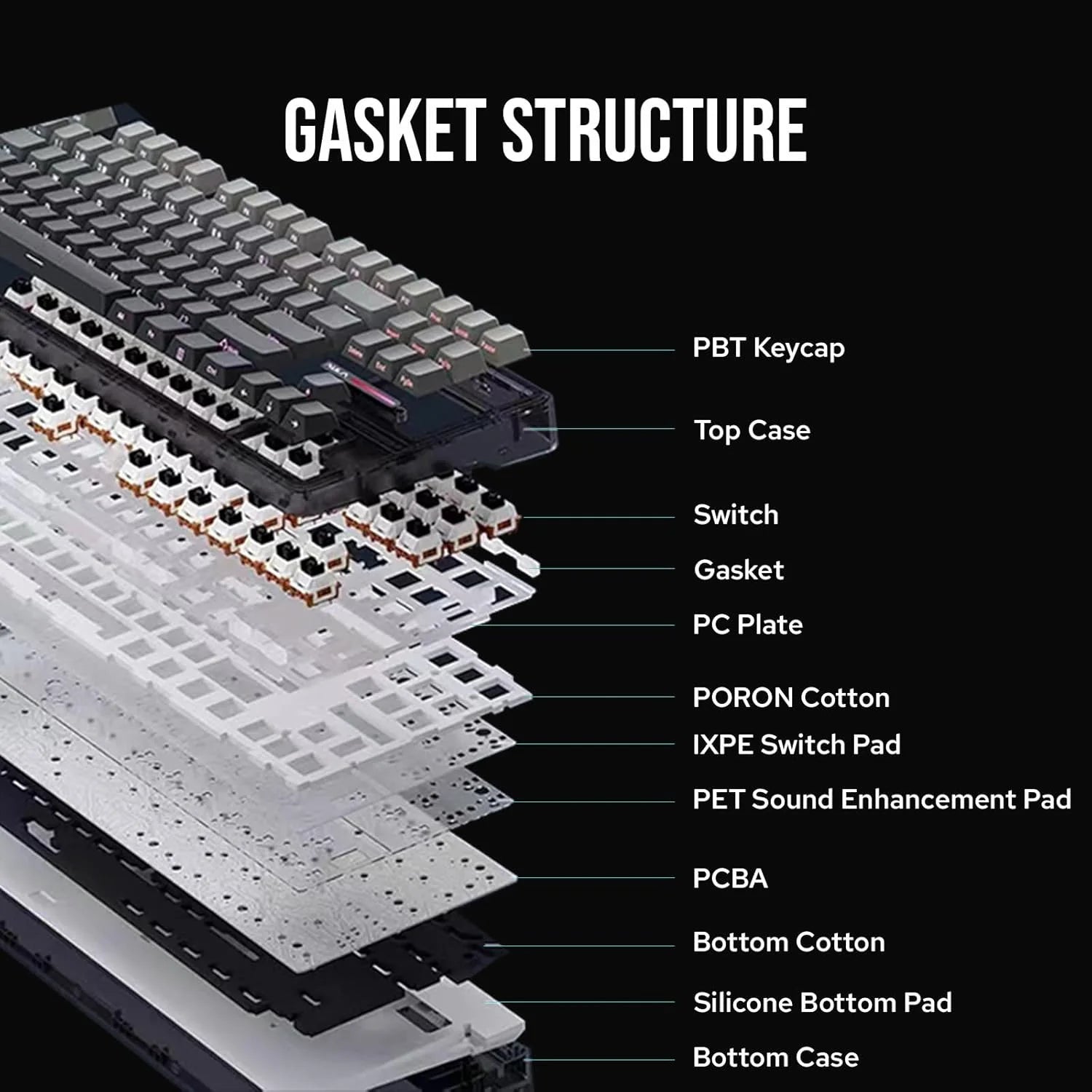 AULA F87pro Tri-mode Connection Gaming Keyboard 87 Keys Side-engraved PBT Keycaps Wireless Mechanical Keyboard - Desktop