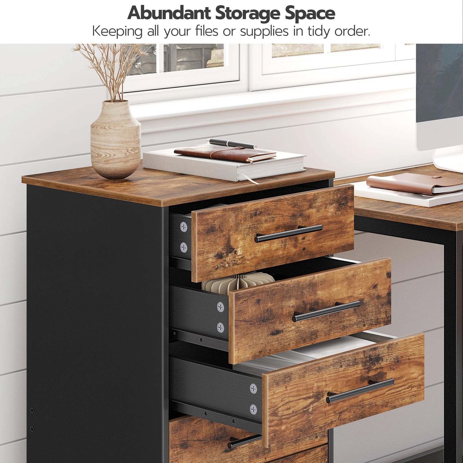 HOOBRO 7-Drawer Chest Wooden File Cabinet Office Cabinet with Drawers Storage Cabinet for Home Office - Rustic Brown