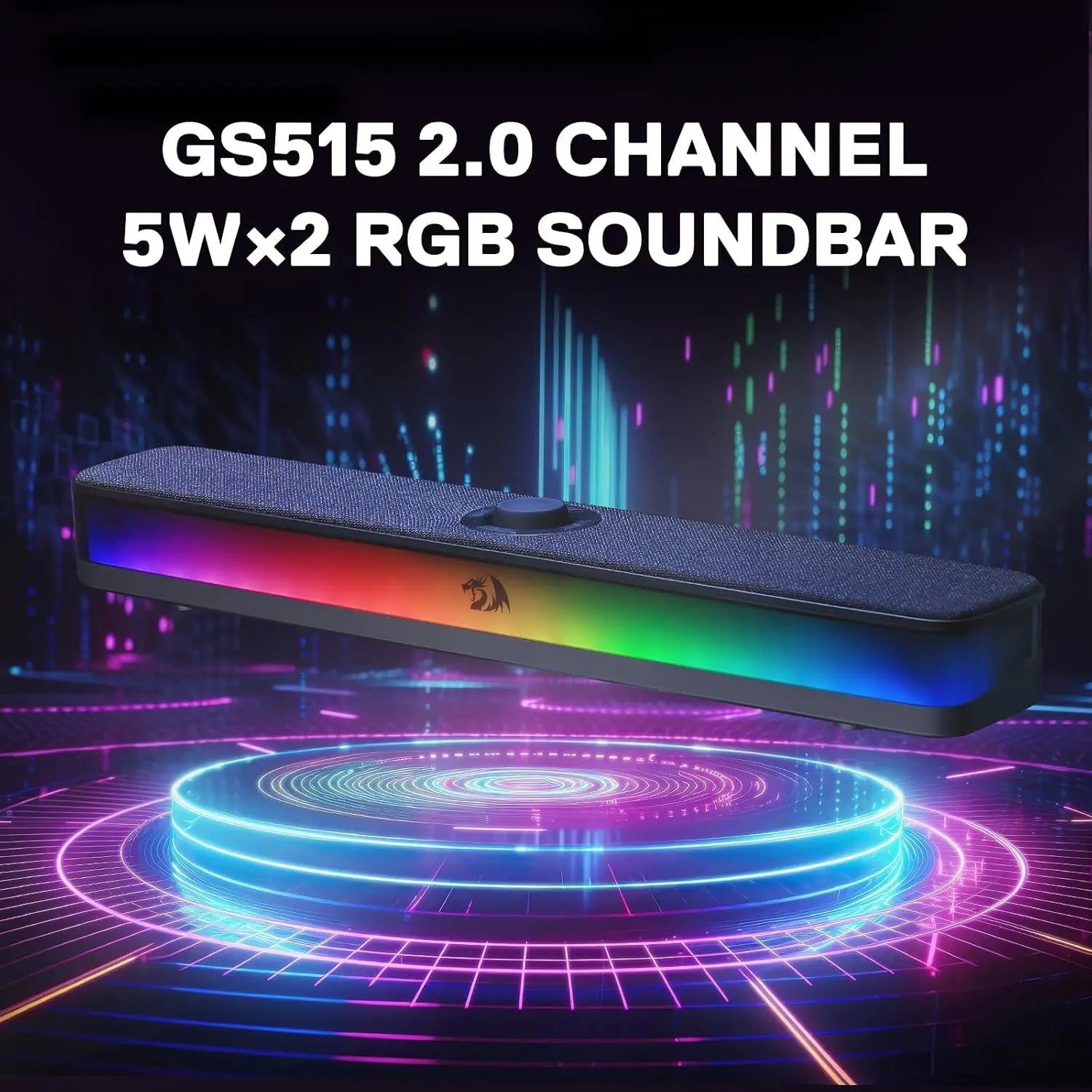 Redragon GS515 RGB Desktop Soundbar 2.0 Channel Stereo Computer Speakers for Desktop Bluetooth 5.3 USB-C/USB Powered