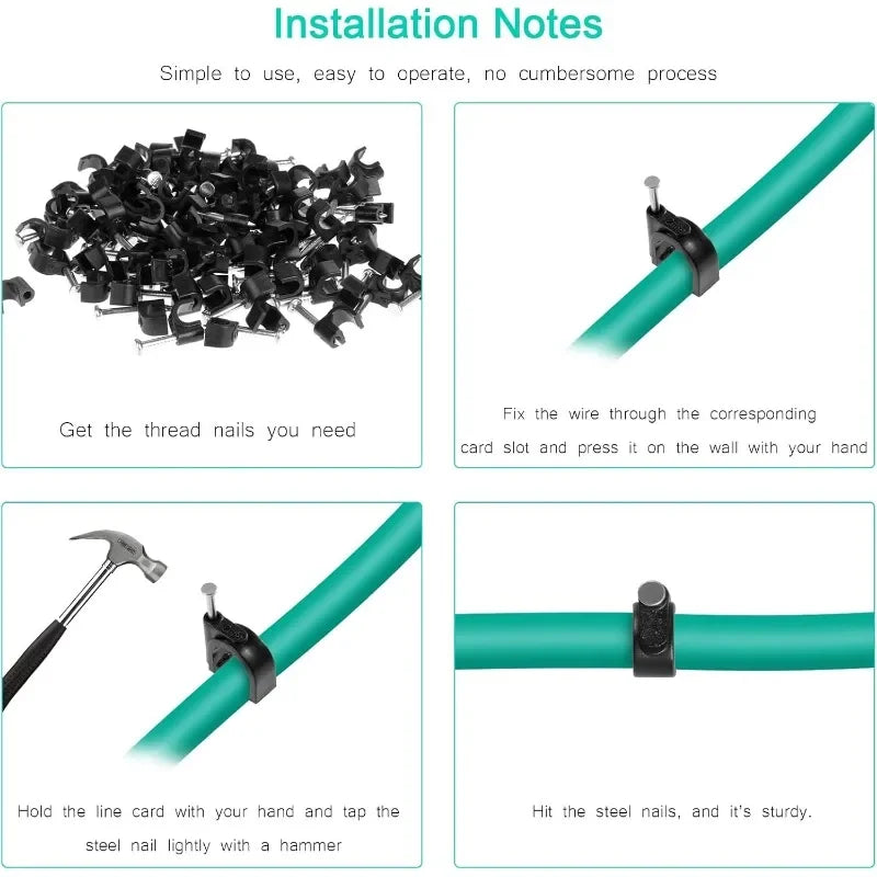 600PCS Black Cable Clips Set Steel Nail Cable Clips Tacks for Cable Fixing Organizer 4mm 5mm 6mm 7mm 8mm 10mm 12mm DIY