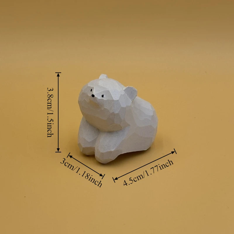 1pc Wooden Carving Figurine Cuddly Bear in a Lying Pose Adorable Desk Companion Office Bedroom Home Decor