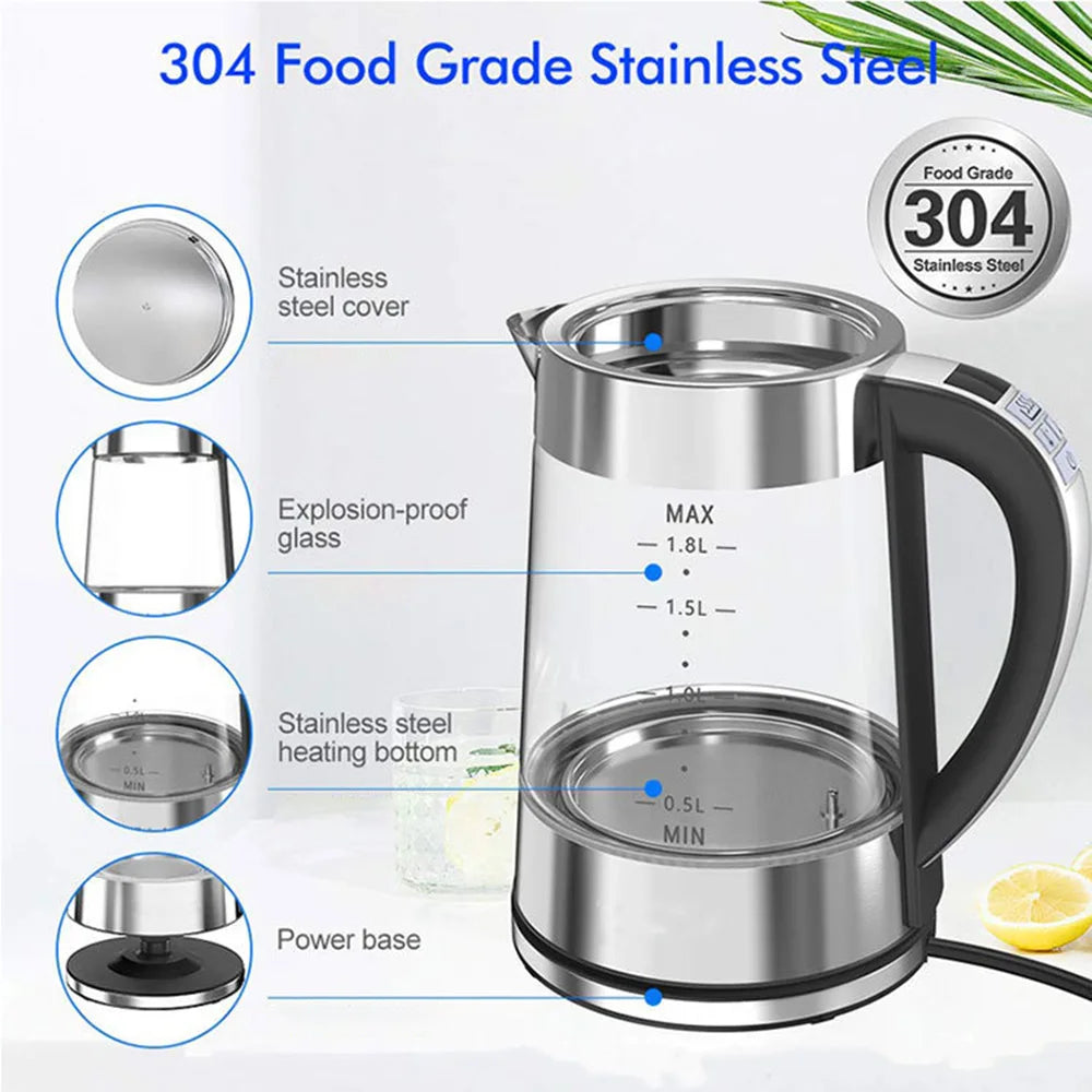 Intelligent Thermostatic Glass Electric Kettle 1.8L Household Boilng Water Multifunction 220V Automatic Power