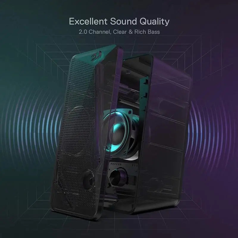 Redragon GS510 Waltz RGB Desktop Speakers 2.0 Channel PC Computer Stereo Speaker with 4 Colorful LED Backlight Modes
