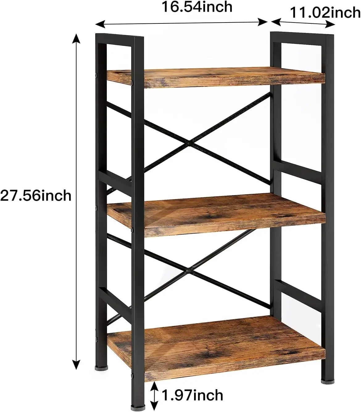 Bookshelf 3 Tier Industrial Bookcase Metal Small Bookcase Suitable for living room and bedroom. - Vintage 3 Tier