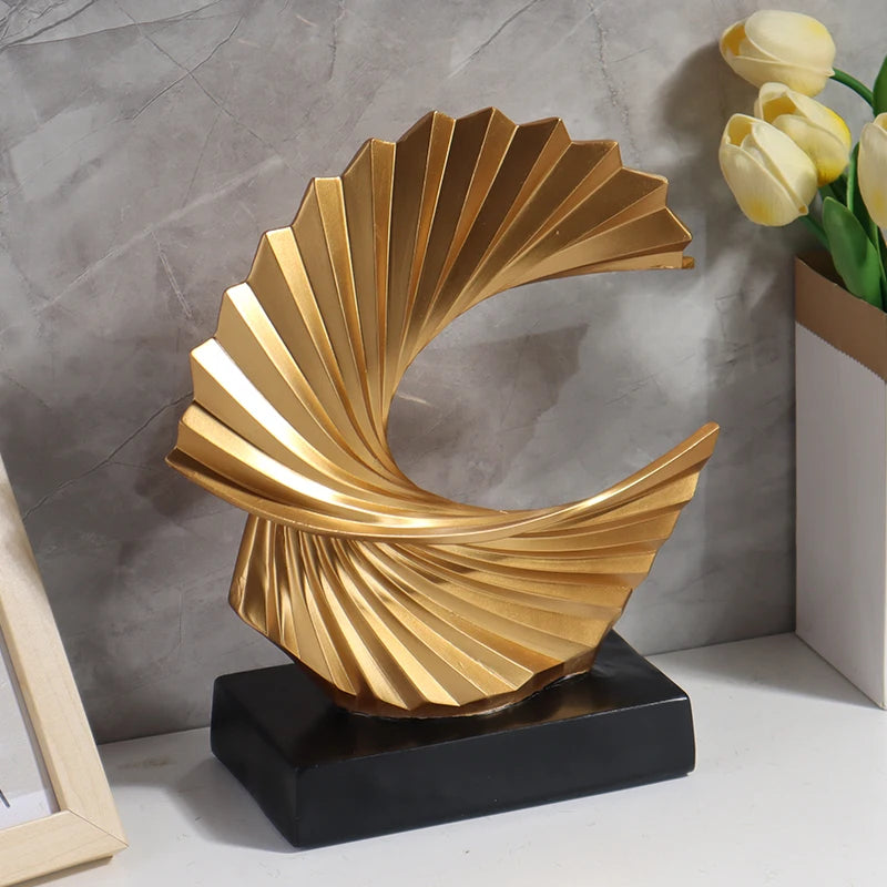 Golden Wave Resin Craft Sculpture - Abstract Art Home Decor Figurine Bedroom Living Room and Study Desktop Decorations