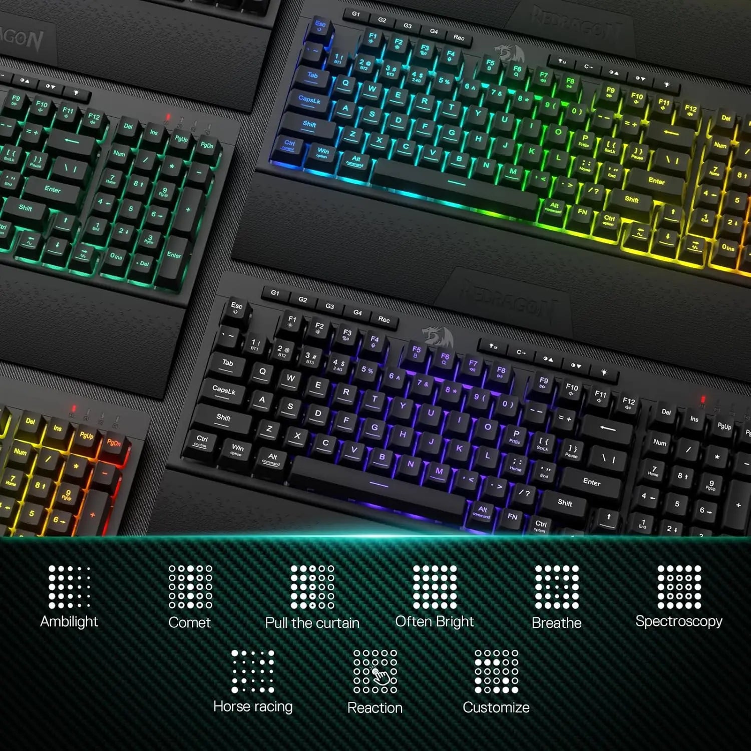 Redragon K515 PRO Shiva RGB Wireless 98 Keys Mechanical Membrane Gaming Keyboard Smooth Linear Switch Detachable Wrist