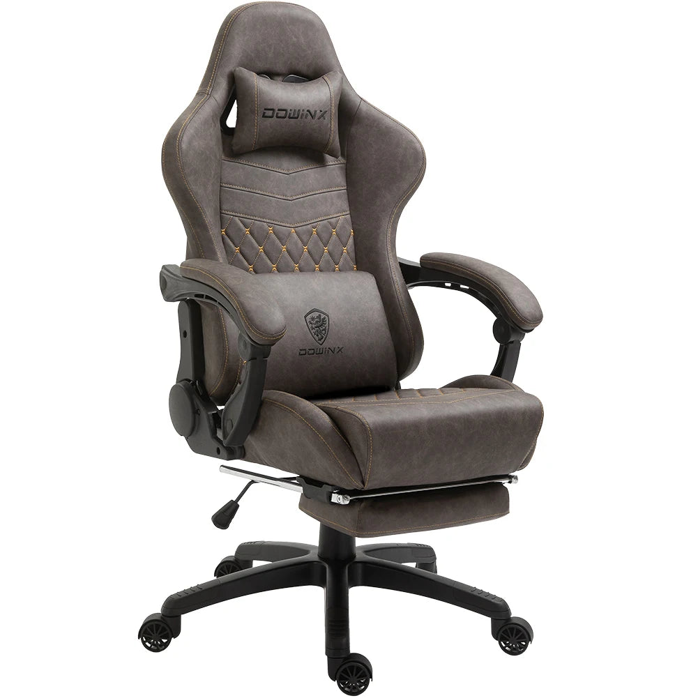 Dowinx Gaming/Office PC Chair with Footrest and Lumbar Support Vintage Style PU Leather High Back Adjustable Swivel