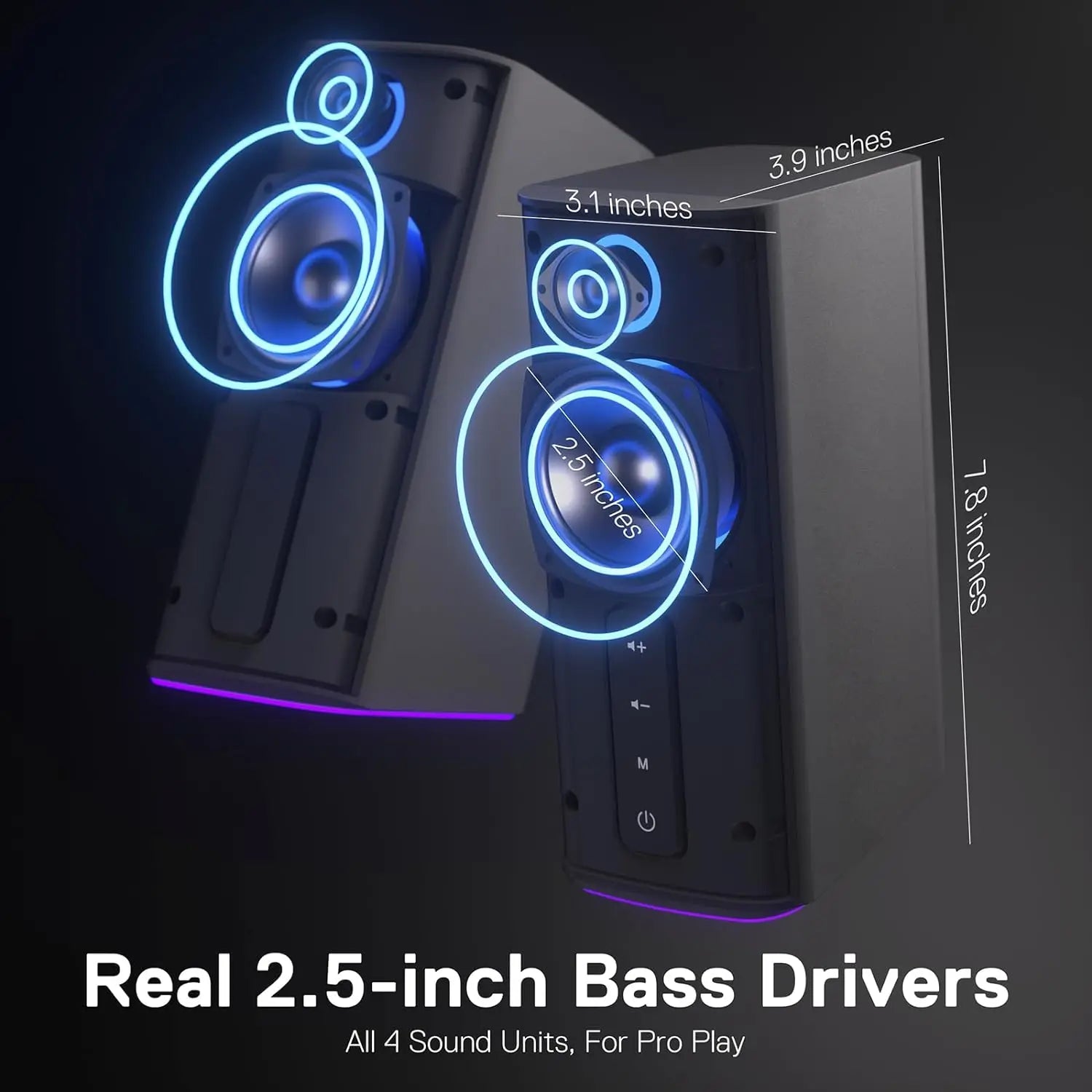 Redragon GS814 Stereo Desktop Speaker 20W Output 4 Real Units BT 5.0/3.5mm AUX Enhanced Bass Touch-Control Dynamic RGB