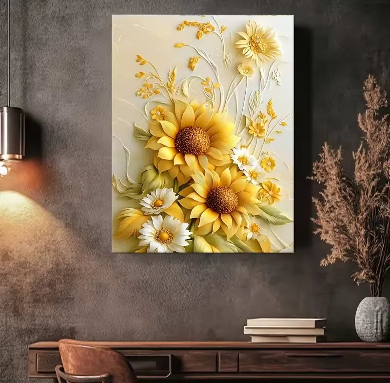 1PC Elegant White Floral Canvas Art Vintage Gold Flower Wall Decoration Living Room Bedroom Office Room Decoration - 10