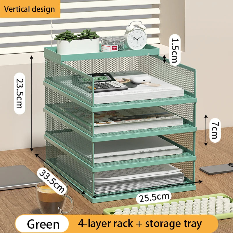 4-Tier Green Stackable Letter Tray Office Desk Organizer File Trays Desktop Holder for Paper Letter Accessories