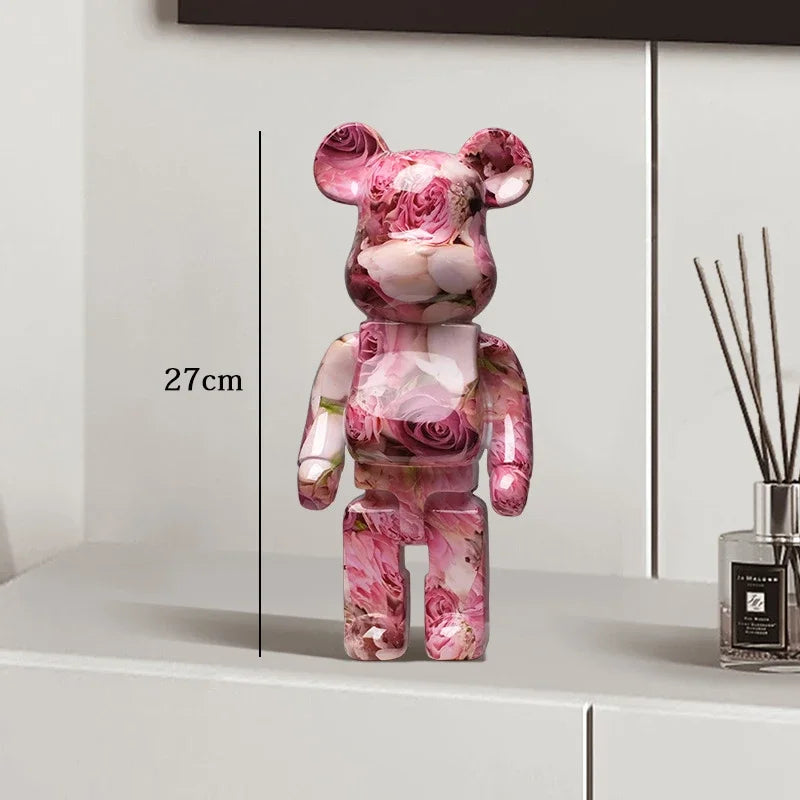 27cm Graffiti Bear Statue Paint Block Bear Decor Resin Desktop Ornaments Home Decoration Living Room Bear Floor