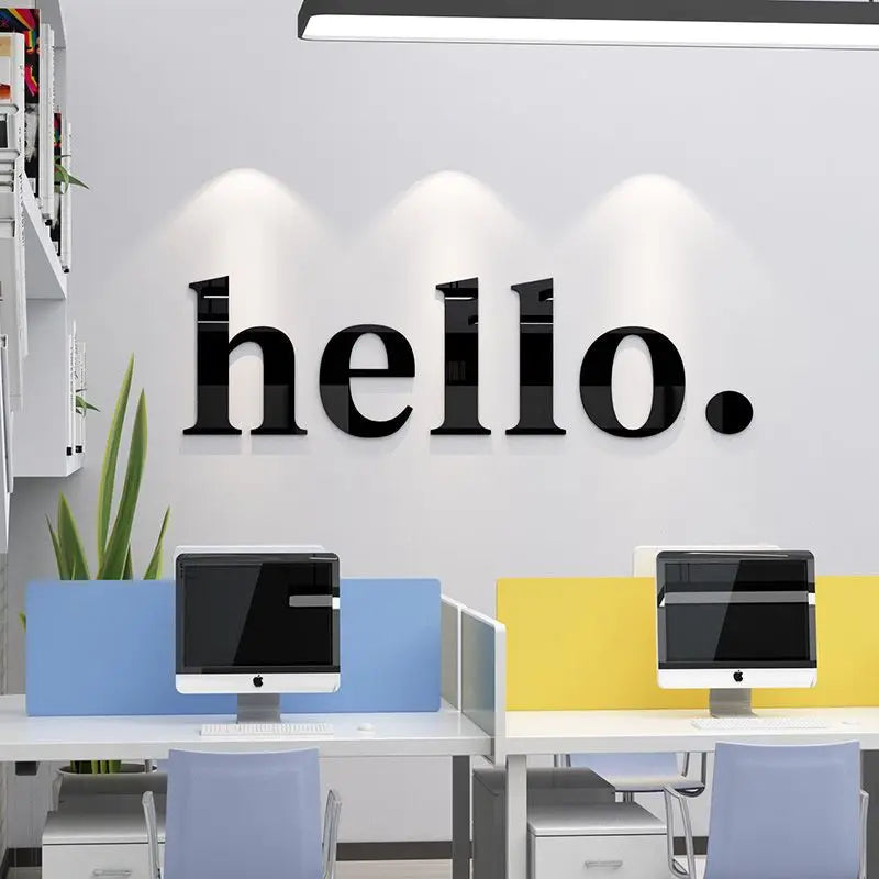 Hello English 3D Wall Stickers Acrylic Material Office Stickers Shops Room Bedroom Door Decoration Wallpaper Posters