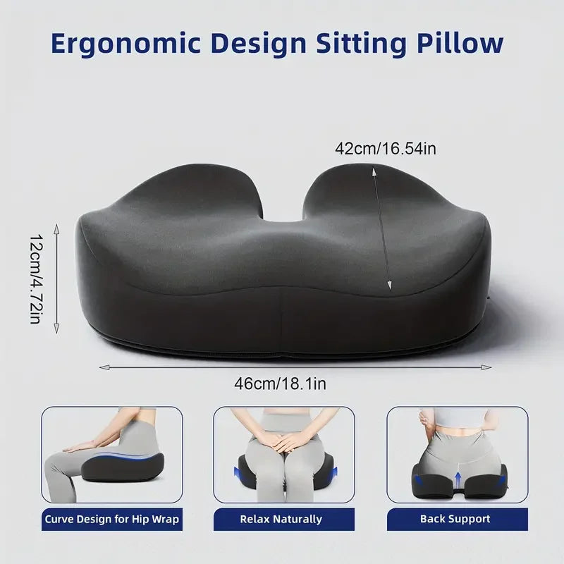 Ergonomic Memory Foam Seat Cushion for Office Chairs - Heavy-Duty Chair Pad with Removable Cover Ideal for Lower Back